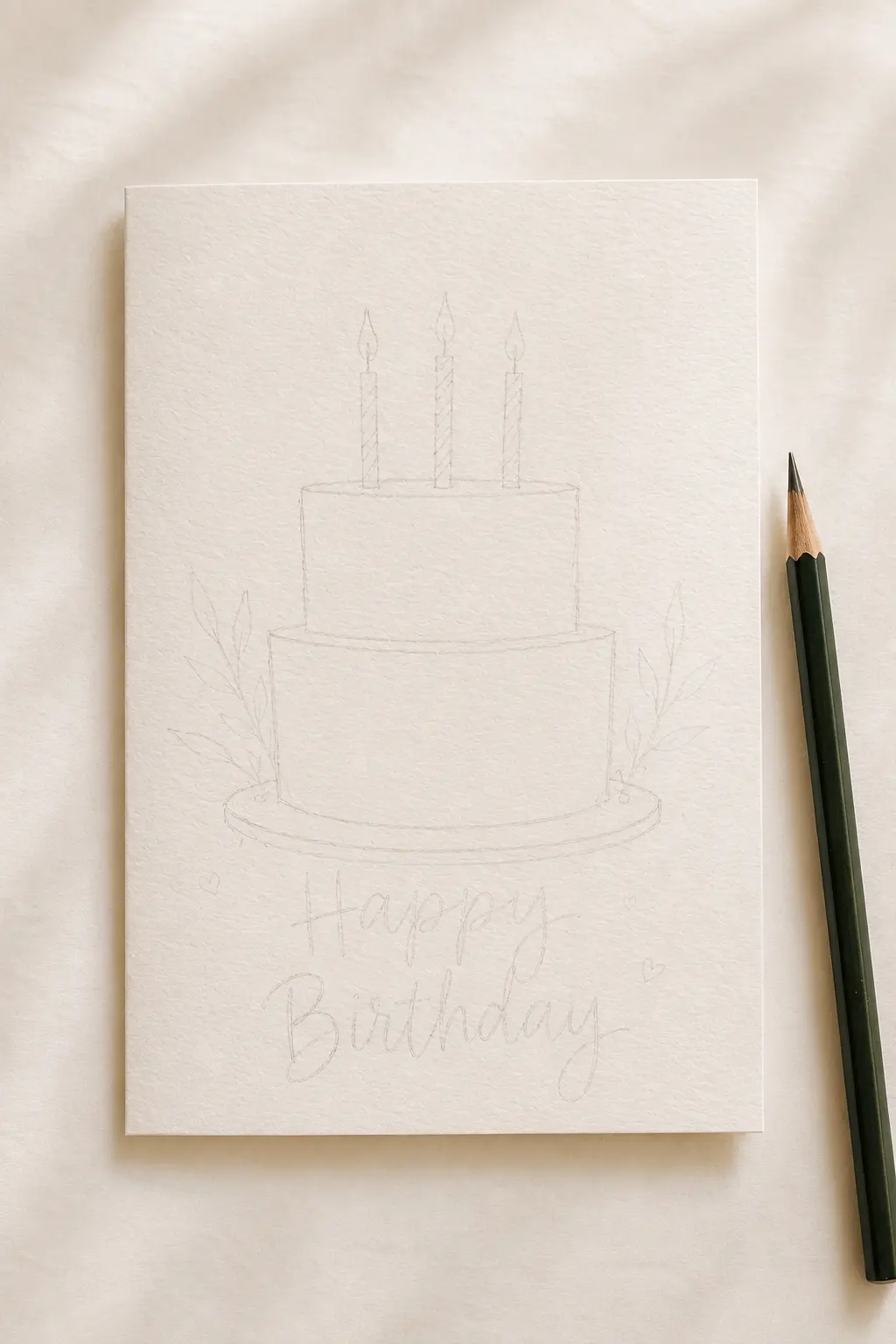 Light pencil sketch for an easy DIY watercolor birthday card.